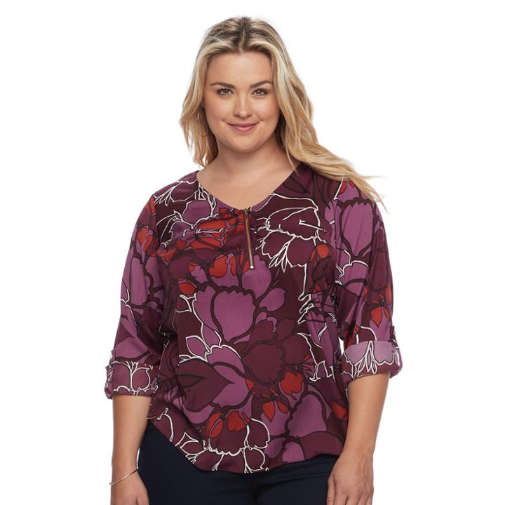 Plus Size Apt. 9&reg; Satin 1/4-zip Top, Women's, Size: 2xl, Red