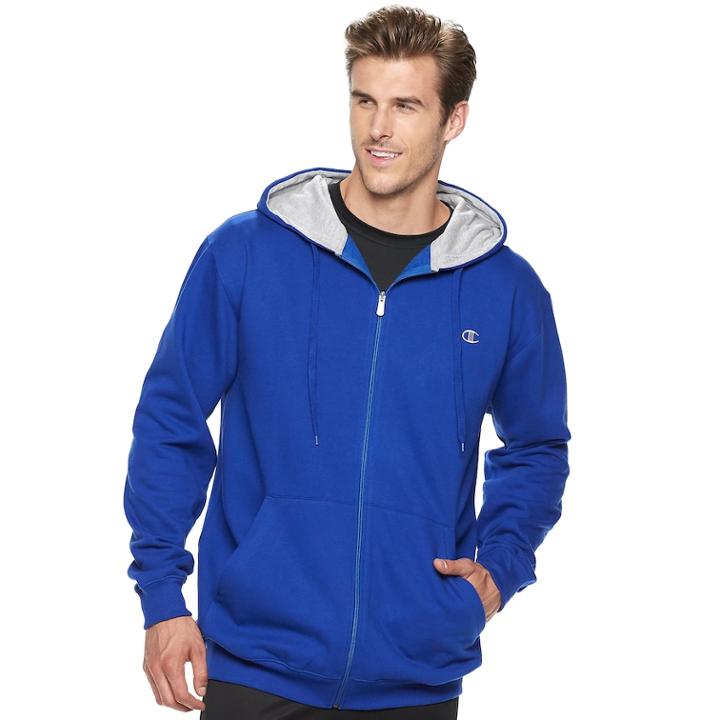 Big & Tall Champion Full-zip Fleece Hoodie, Men's, Size: L Tall, Med Blue
