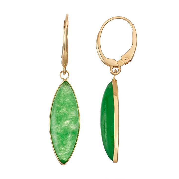 14k Gold Jade Marquise Drop Earrings, Women's, Green