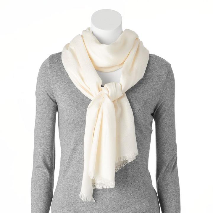 Lc Lauren Conrad Solid Fringed Pashmina Oversized Scarf, Women's, White Oth
