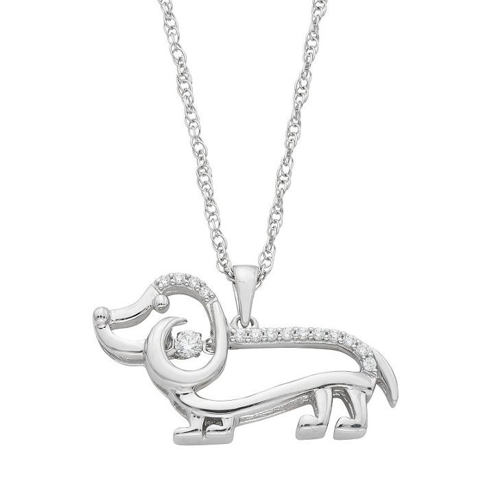 Dancing Love Sterling Silver 1/10 Carat T.w. Diamond Dog Pendant, Women's, Size: 18, White