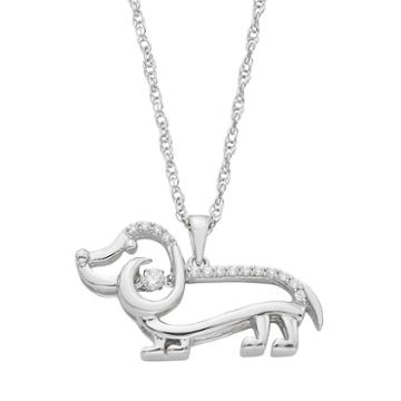 Dancing Love Sterling Silver 1/10 Carat T.w. Diamond Dog Pendant, Women's, Size: 18, White