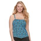 Women's A Shore Fit Tummy Slimmer V-hem Tankini Top, Size: 16, Blue