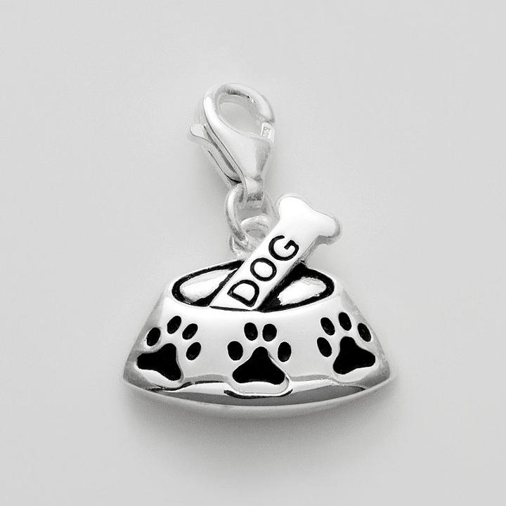 Personal Charm Sterling Silver Dog Bone And Bowl Charm, Women's, Grey