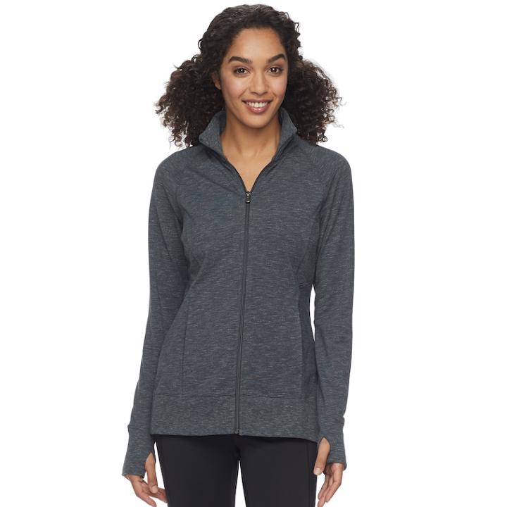 Women's Tek Gear&reg; Thumb Hole Zip-up Jacket, Size: Medium, Dark Grey