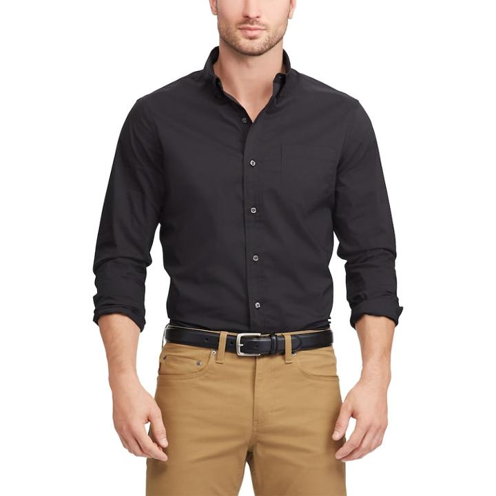 Men's Chaps Regular-fit Easy-care Stretch Button-down Shirt, Size: Xxl, Black