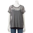 Madden Nyc Juniors' Velvet Star Mesh Top, Teens, Size: Medium, Grey (charcoal)