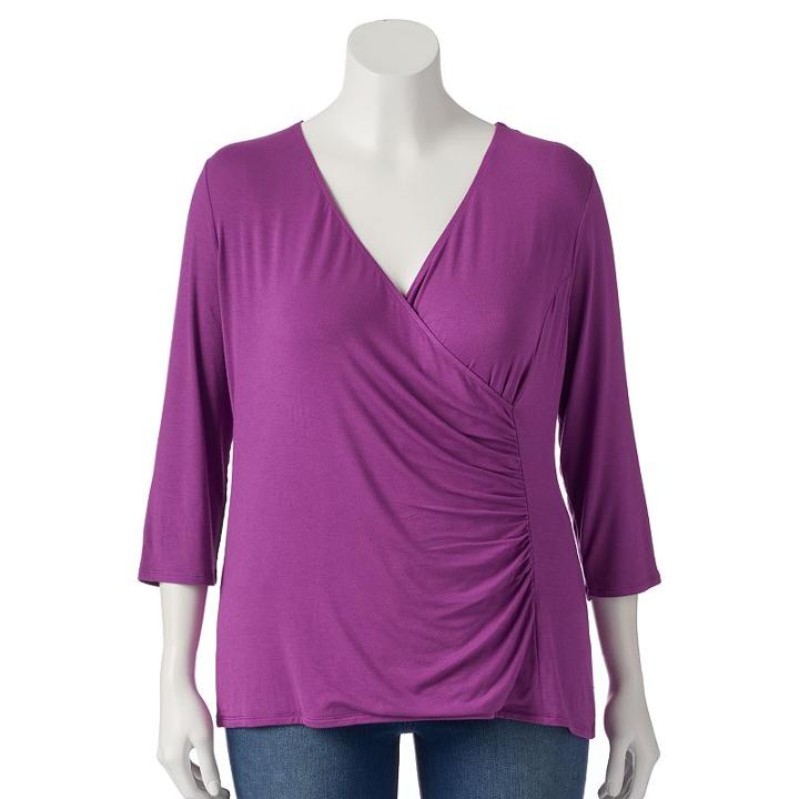 Plus Size Dana Buchman Faux-wrap Top, Women's, Size: 1xl, Med Purple
