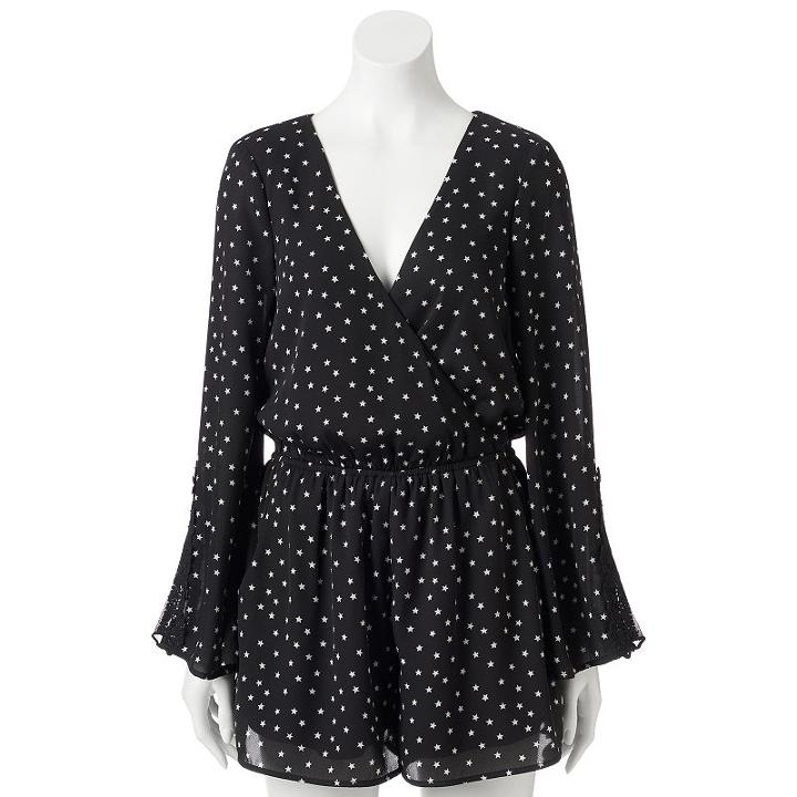 Juniors' Love, Fire Star Surplice Romper, Girl's, Size: Medium, Black