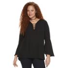 Plus Size Rock & Republic&reg; O-ring Crepe Top, Women's, Size: 1xl, Black