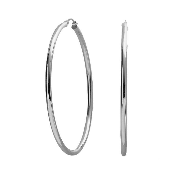Platinum-over-silver Large Hoop Earrings, Women's, Grey