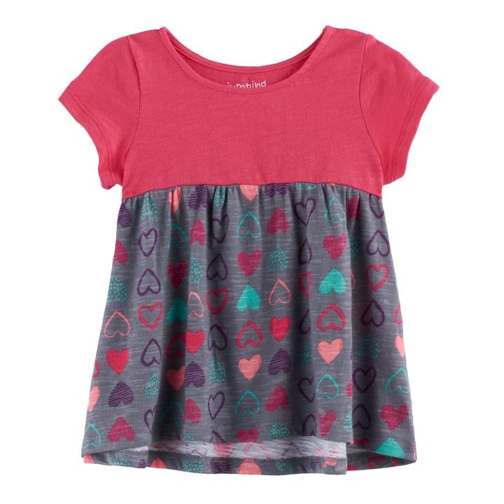 Baby Girl Jumping Beans&reg; Print Short-sleeve Babydoll Tunic, Size: 12 Months, Med Grey