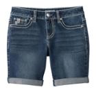 Girls 7-16 Mudd&reg; Embellished Pocket Bermuda Jean Shorts, Girl's, Size: 16, Blue