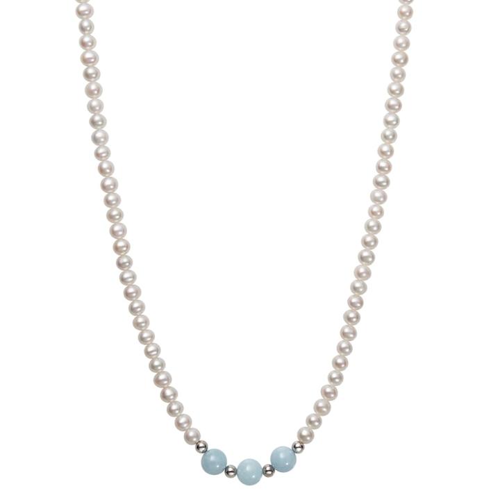 Sterling Silver Freshwater Cultured Pearl & Aquamarine Necklace, Women's, Size: 18, White
