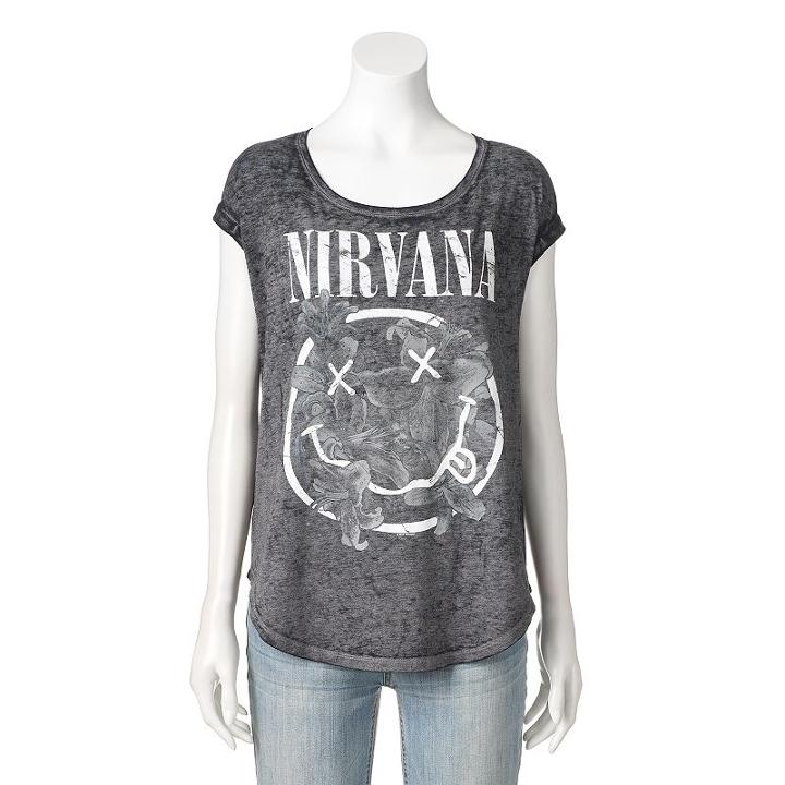 Women's Rock & Republic&reg; Nirvana Graphic Tee, Size: Large, Grey (charcoal)