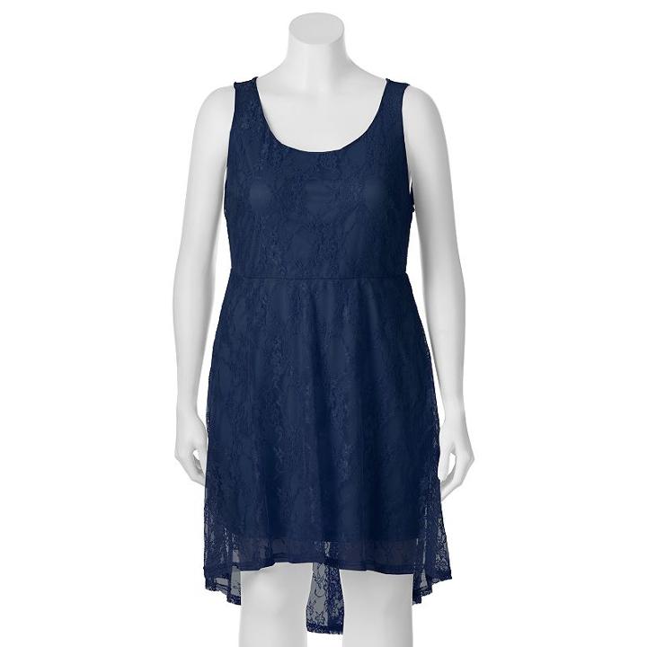 Juniors' Plus Size Wrapper Lace High-low Skater Dress, Girl's, Size: 2xl, Med Blue