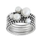 Freshwater Cultured Pearl Sterling Silver Stack Ring Set, Women's, Size: 8, White