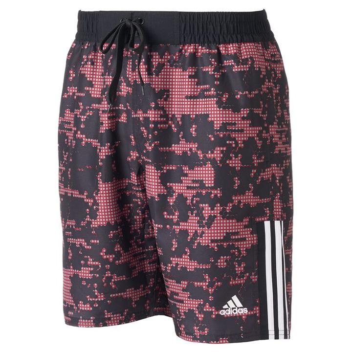 Men's Adidas Camo Grid Microfiber Volley Swim Trunks, Size: Large, Red