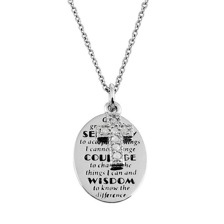 Charmed By Diamonds 1/10 Carat T.w. Diamond Sterling Silver Serenity Prayer Disc Pendant Necklace, Women's, Size: 18, White