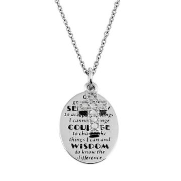 Charmed By Diamonds 1/10 Carat T.w. Diamond Sterling Silver Serenity Prayer Disc Pendant Necklace, Women's, Size: 18, White