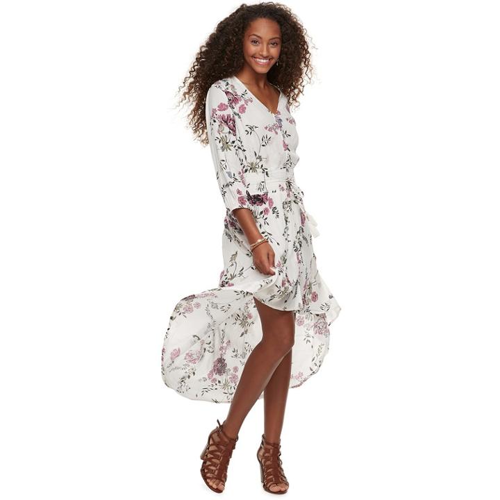 Juniors' American Rag Floral High-low Crinkle Dress, Teens, Size: Medium, White