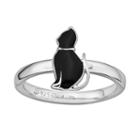 Stacks And Stones Sterling Silver Black Enamel Cat Stack Ring, Women's, Size: 8