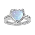 Sterling Silver Lab-created Opal And Diamond Accent Heart Frame Ring, Women's, Size: 8, White