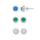 3-pair Sterling Silver Lab-created Gemstone Stud Earring Set, Women's, Multicolor
