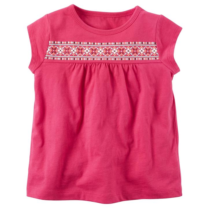 Girls 4-8 Carter's Puff-print Yoke Cutout Top, Size: 5, Pink