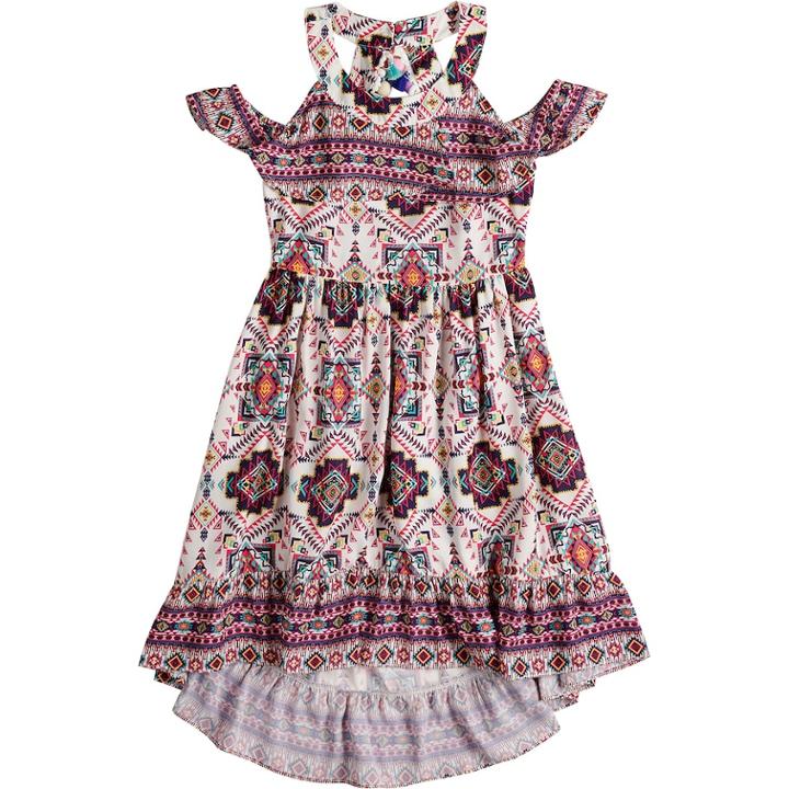 Girls 7-16 Lavender Cold Shoulder Twin Print Dress, Size: 10, Multi