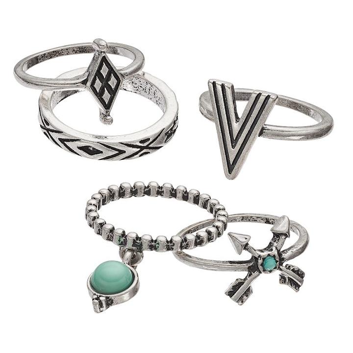 Mudd&reg; Aqua Cabochon, Arrow & Textured Ring Set, Women's, Size: 7, Turq/aqua