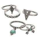 Mudd&reg; Aqua Cabochon, Arrow & Textured Ring Set, Women's, Size: 7, Turq/aqua
