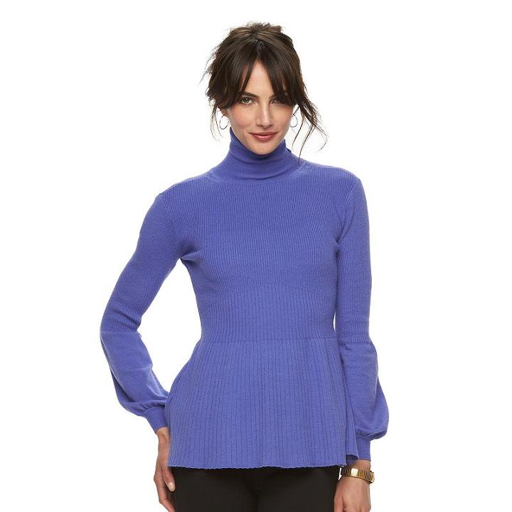 Women's Elle™ Turtleneck Peplum Sweater, Size: Xs, Med Purple