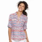 Women's Cathy Daniels Roll-tab Striped Shirt, Size: Small, Multi Stripe