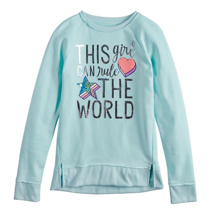 Girls 7-16 So&reg; Flip Sequin Sweatshirt, Size: 10, Med Green