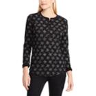 Women's Chaps Floral Henley Top, Size: Small, Black
