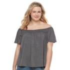 Juniors' Plus Size So&reg; Smocked Off The Shoulder Top, Girl's, Size: 2xl, Grey (charcoal)