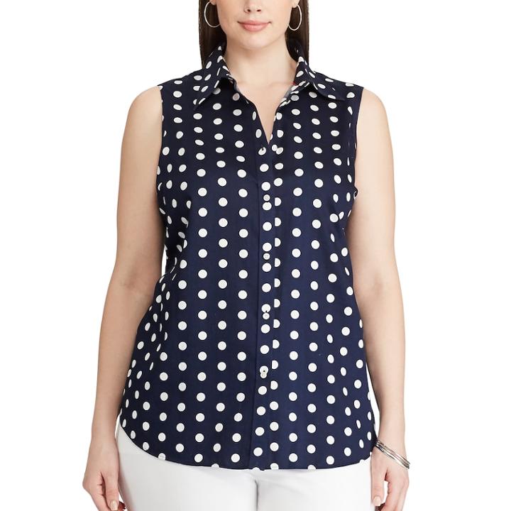 Plus Size Chaps Polka-dot Shirt, Women's, Size: 1xl, Blue (navy)