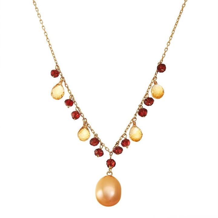 14k Gold Garnet, Citrine & Dyed Freshwater Cultured Pearl Y Necklace, Women's, Size: 17, Multicolor