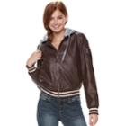 Madden Nyc Juniors' Hooded Faux-leather Jacket, Teens, Size: Xl, Dark Brown