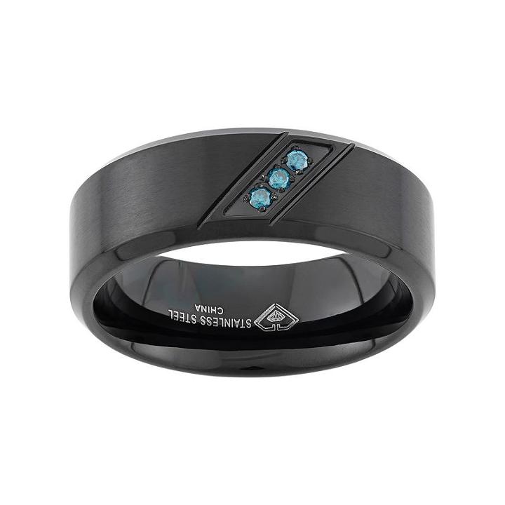 Blue Diamond Accent Black Ion-plated Stainless Steel Wedding Band - Men, Size: 13.50