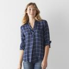 Women's Sonoma Goods For Life&trade; Plaid Top, Size: Medium, Dark Blue