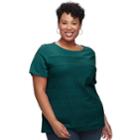 Plus Size Croft & Barrow&reg; Mixed Lace Short Sleeve Tee, Women's, Size: 2xl, Dark Blue