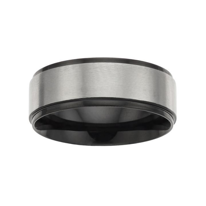 1913 Men's Two Tone Stainless Steel Ring, Size: 9, Black