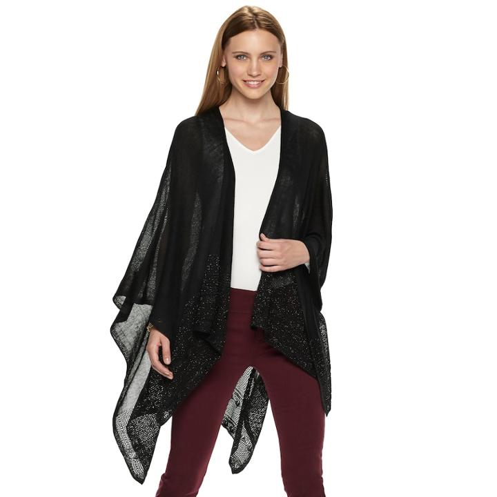 Women's Apt. 9&reg; Lace Knit Trim Ruana, Black