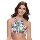 Mix And Match Tropical Floral High-neck Bikini Top, Size: Medium, Lt Green
