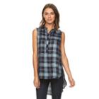 Women's Rock & Republic&reg; Sleeveless Plaid Shirt, Size: Large, Blue