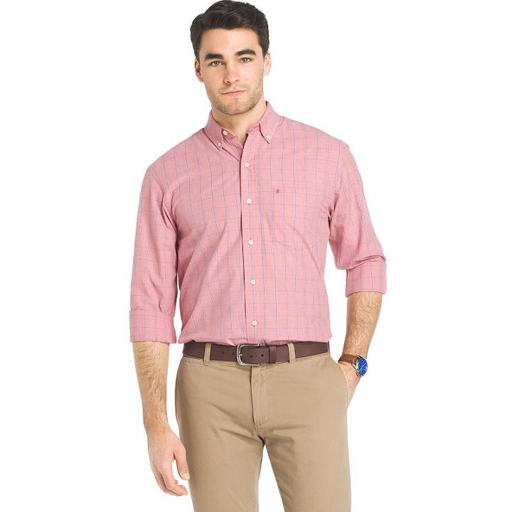 Men's Izod Essential Regular-fit Windowpane Button-down Shirt, Size: Xl, Red Other