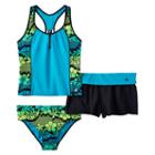 Girls Plus Size Zeroxposur Tropical Flower Racerback Tankini Top, Bottoms & Shorts Swimsuit Set, Girl's, Size: 16 1/2, Med Blue