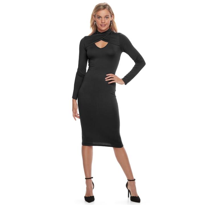 Juniors' Almost Famous Cutout Midi Bodycon Dress, Teens, Size: Medium, Black
